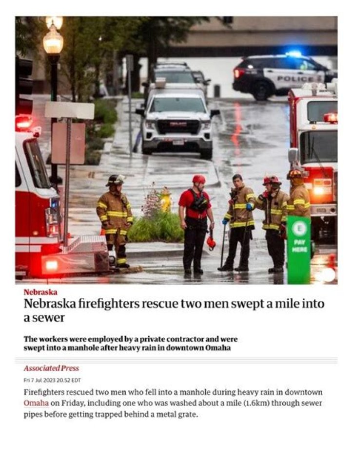 Nebraska firefighters rescue two men swept a mile into a sewer | Nebraska